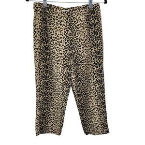 Vintage 90's Crop Pants 4 Brown Leopard 100% Silk Mid Rise Tapered Hot Pants